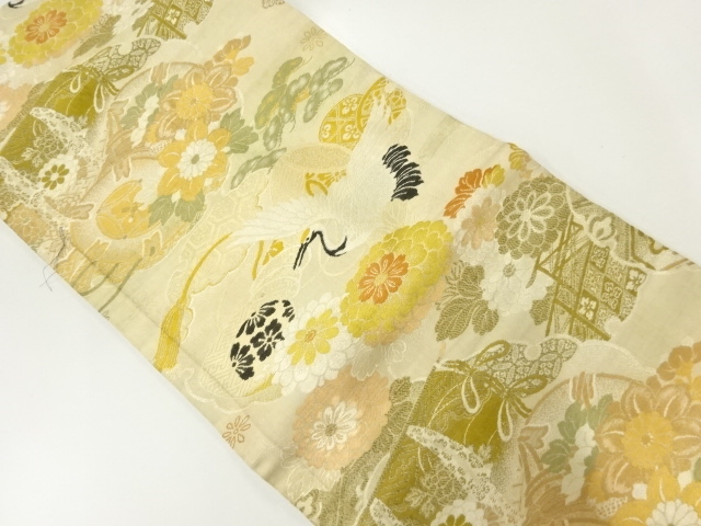 JAPANESE KIMONO / ANTIQUE NAGOYA OBI / WOVEN CRANE